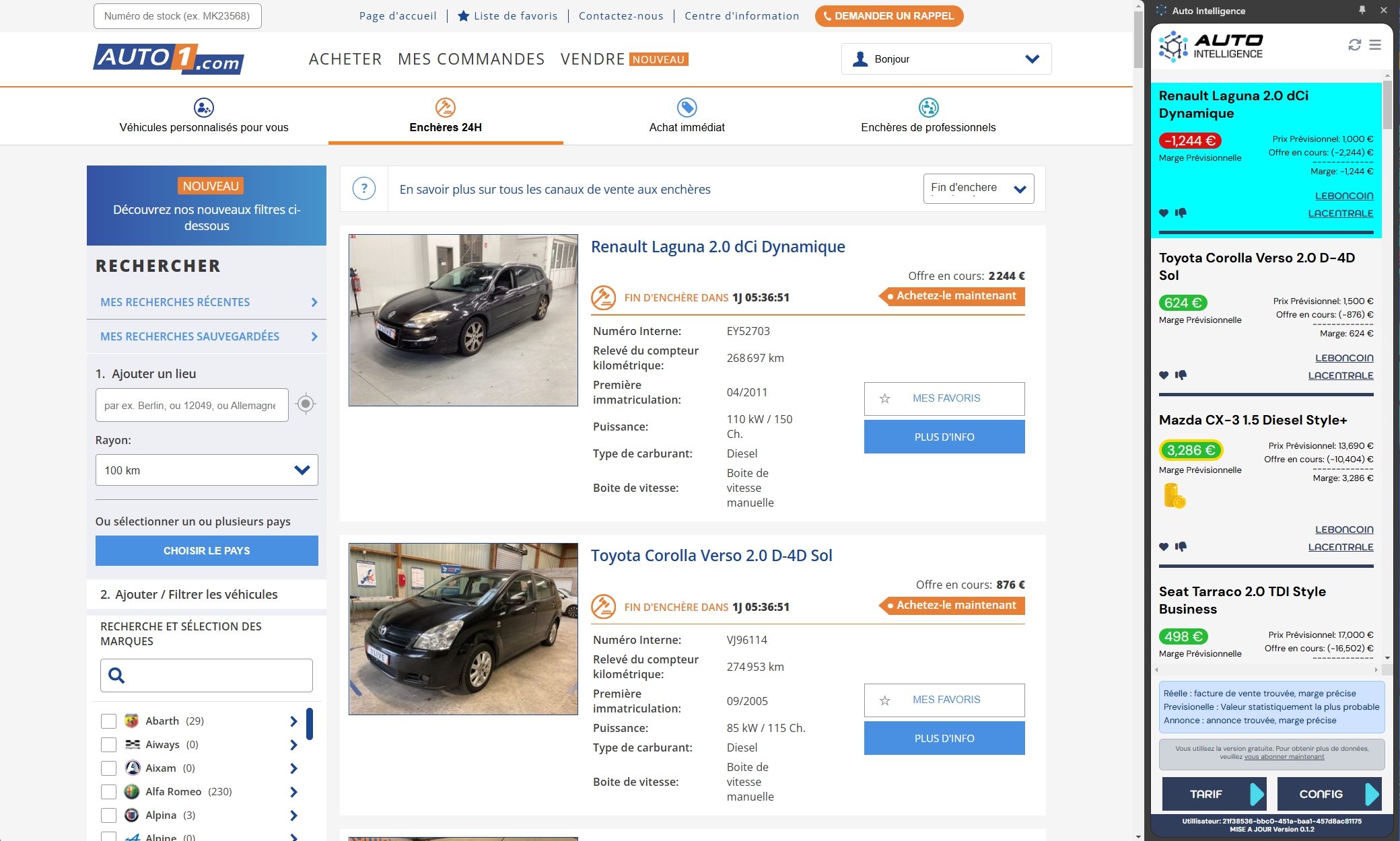 Auto Intelligence, extension Chrome automobile, achat véhicules sans risque, marges positives et négatives, analyse marge en temps réel, interface Auto Intelligence, marges véhicules Auto1 BCA, extension Chrome négociants automobiles, gestion marge véhicule, stratégie achat automobile, marges négatives positives, acheter véhicules rentables, outil sans risque automobile, extension intelligente automobile, visualisation marge voiture, optimisation achat véhicule